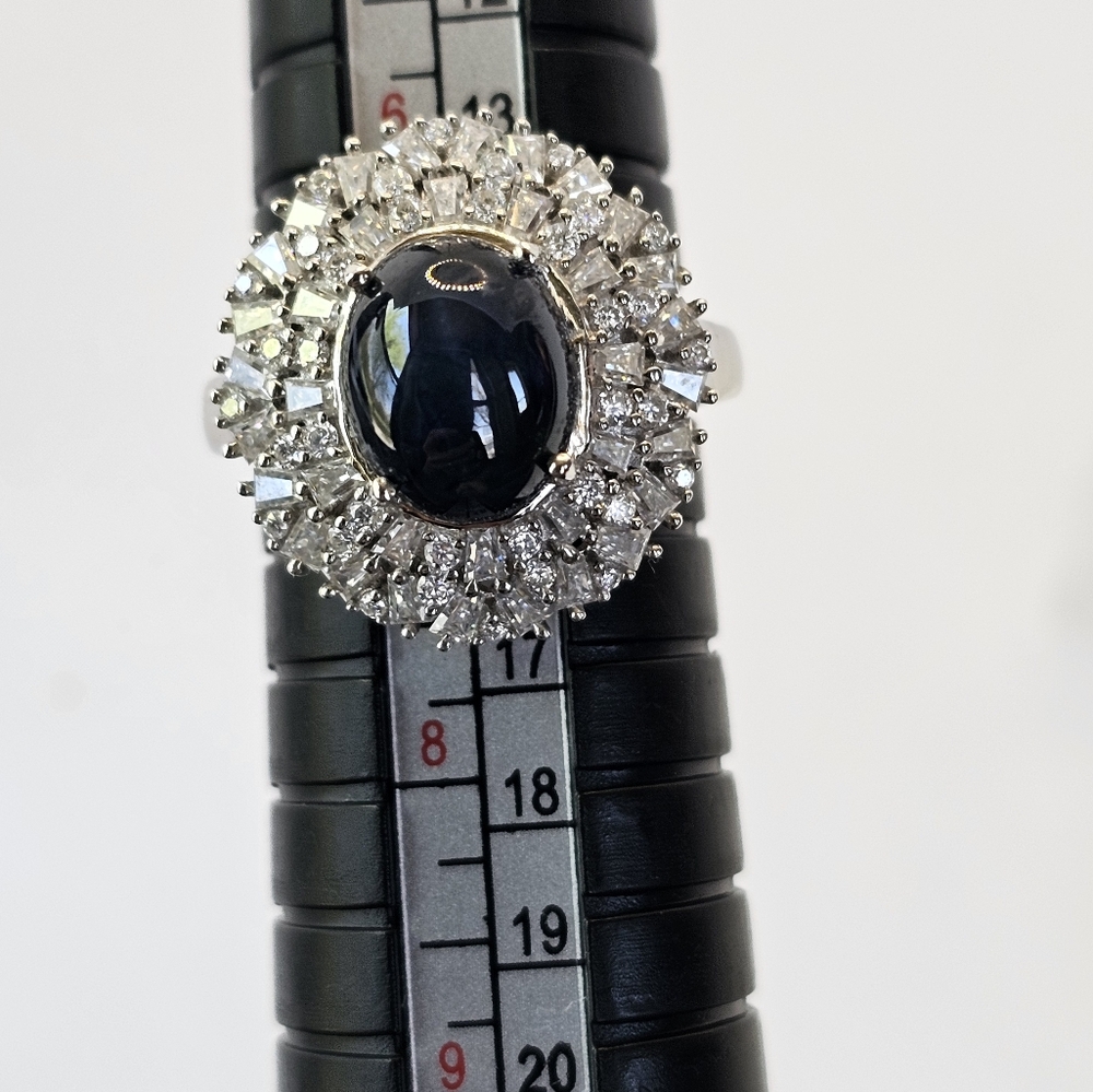 Genuine Blue Star Sapphire & Moissanite Ring Platinum Over Sterling Silver Sz 7! - Picture 8 of 11